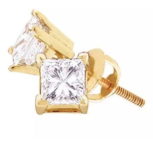 14k Princess Diamond Solitaire Stud Earring 1/6CTW